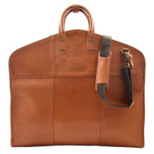 Real Leather Suit Carrier Large Capacity Travel Garment Bag Oxford Tan