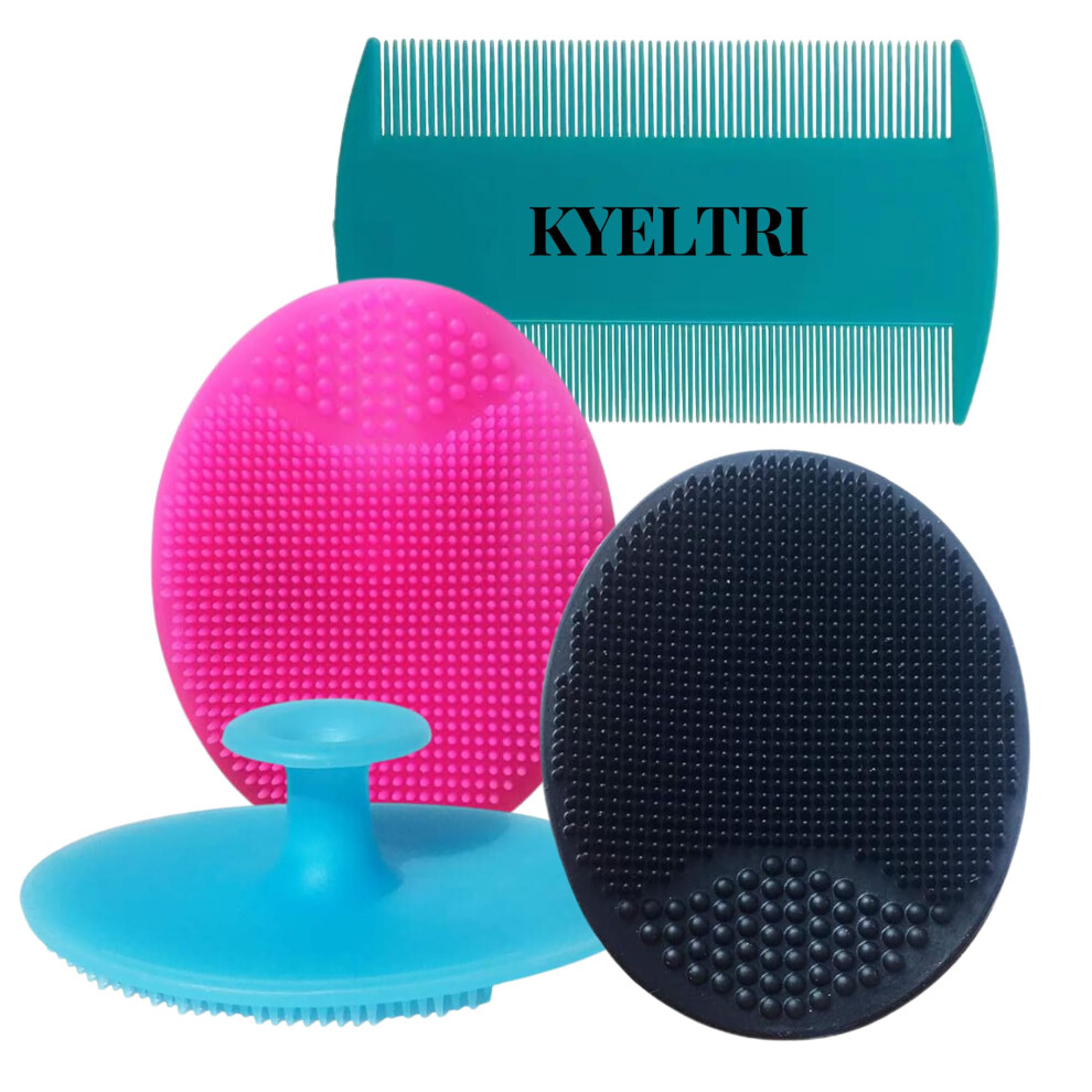 Kyeltri Cradle Cap Treatment For Baby Including 3 Silicone Cradle Cap Brushes & Fine Tooth Cradle Cap Comb