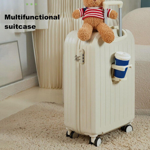 joukares 20 Inch Hard Shell Suitcase with USB Interface, Folding Cup Holder, Hanging Hook and Code Lock, Scratch Resistant Cabin Luggage with Silent 1