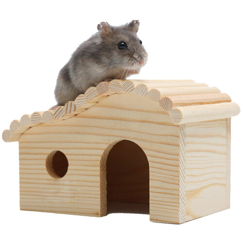 2Pièces Maisonnette En Bois Naturel Pour Petits Rongeurs