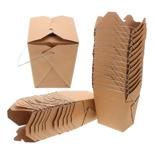 100Pcs Coffee Paper Chinese Food Containers with Wire Handle