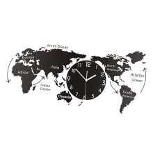 3Pcs Black Wall Clock Creative World Map for Bedroom Office