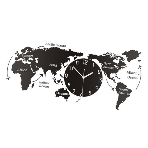 3Pcs Black Wall Clock Creative World Map for Bedroom Office