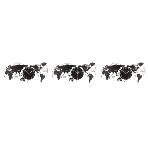 3Pcs Black Wall Clock Creative World Map for Bedroom Office 1