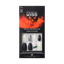 KISS Halloween Kunstnägel, Leuchten im Dunkeln, Stil Howling For You, mit rosa Gel-Nagelkleber, Mini-Nagelfeile, Maniküre-Stick & 28 Falschnägel