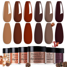 Dip Powder Set, Honey Joy 6 Colors Brown Coffee Color Dipping Powder Set Nail Art Manicure DIY Salon Home Gifts for Women, No Need Nail Lamp Cured (DP