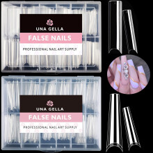 UNA GELLA Soft Gel Nail Tips XXL 432st Fyrkantiga Coffin Utan C Kurva Klara Nageltips