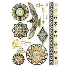 Allydrew Grote Metallic Gouden Zilveren en Zwarte Lichaamskunst Tatoeages, Cirkel Motieven