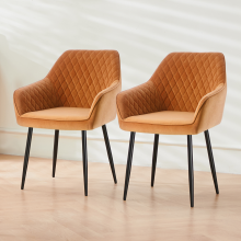 (ORANGE, 2pcs) 1/2/4 Velvet/Suede/Faux leather Padded Dining Chairs Sturdy Metal Legs