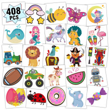 Partywind 408 PCS Kinder Tattoos für Partybedarf, einzeln verpackte temporäre Tattoos