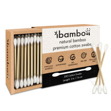 Ibambo 200 Pezzi Cotton Fioc in Bambù 100% - Bastoncini Doppio Estremità per Pulizia Orecchie