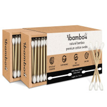 Ibambo 1000 Pezzi 100% Cotton Fiocchi di Bamboo - Bastoncini Doppi per Pulizia Orecchie | Eco-Swabs per Bellezza