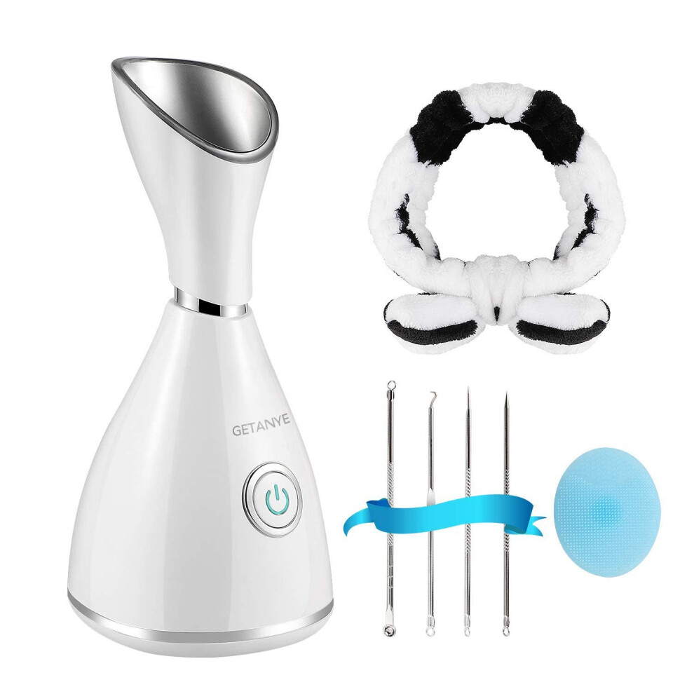 Getanye Nano Ionic Face Steamer - 10X Penetration For Facial, Unclogs Pores, Moisturizing Spa Humidifier With Free Blackhead Remover Kit, Hair Band, F