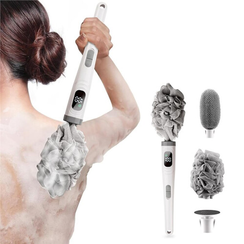 Electric Body Brush with Replaceable Heads - Rechargeable, Waterproof, 2-Speed Adjustable Back Scrubber for Shower 1