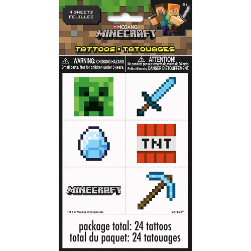 Tatuaggi Multicolore Minecraft (24 Pezzi) - Perfetti per Feste, Eventi Tematici e Celebrazioni di Gioco