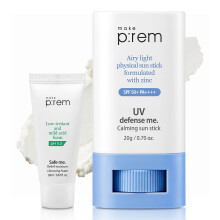MAKEPREM UVA UVB Defense Me Calming Sun Stick Sunblock SPF 50+ PA++++ 0.7 Oz VEGAN Sensitive Oily Acne-Prone Skin Reef-Safe Mineral Sunscreen Non-Nano