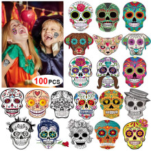 Tattoos van Suiker Skulls voor de Doden (100 Stuks), Halloween Tijdelijke Gezichtstatoeages voor Kinderen
