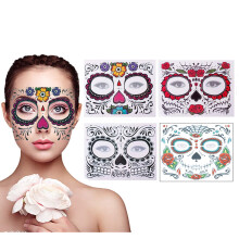4 Pack Dag van de Doden Suiker Skull Gezichts Tatoeages Halloween Makeup Stickers voor Feest