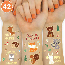 Tatuajes Temporales de Animales del Bosque - 42 Estilos Brillantes | Suministros para Fiesta de Cumpleaños