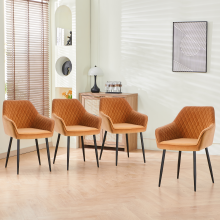 (ORANGE, 4pcs) 1/2/4 Velvet/Suede/Faux leather Padded Dining Chairs Sturdy Metal Legs
