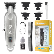 KEMEI 2293 Professional Hair/Beard Trimmer for Men Zero Gapped Hair Clippers for Barber with T Blade, Cordless Rechargeable, Silvery