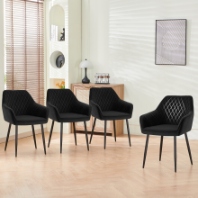 (BLACK, 4pcs) 1/2/4 Velvet/Suede/Faux leather Padded Dining Chairs Sturdy Metal Legs