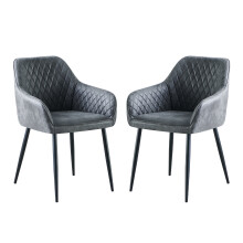 (DARK GREY(Suede), 2pcs) 1/2/4 Velvet/Suede/Faux leather Padded Dining Chairs Sturdy Metal Legs