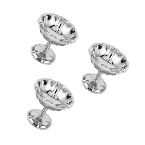 3Stk Puddingbecher Hoher Fuß Vielseitig Silber 2
