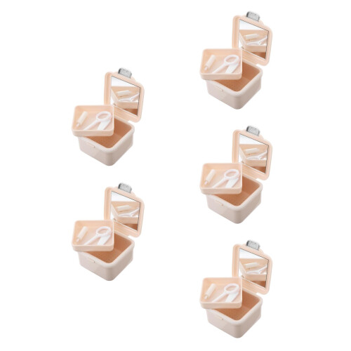5Pcs Portable Khaki Denture Holder with Mirror Retainer Case 2