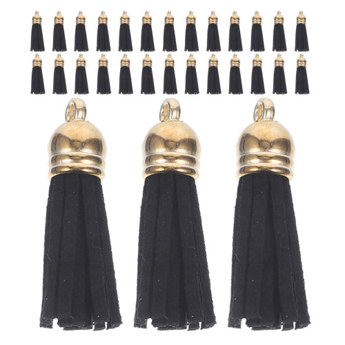 250Pièces Mini Pompons En Cuir Synthétique Noir Pour Clés 1
