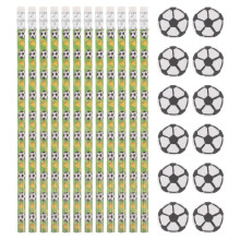 48Ensembles Crayons Élèves Avec Gommes Football En Bois Couleurs Vives