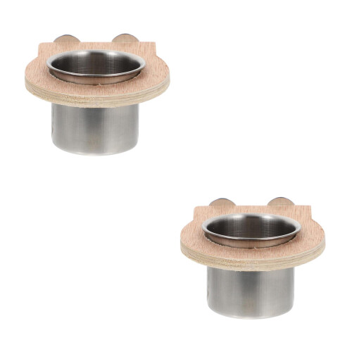 2Pièces Alimentation Perroquet Acier Bois Pour Petits Oiseaux 2