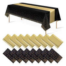 Nappes en Plastique Jetables Ensemble de Chemin de Table en Satin Nappe à Pois Chemin de Table en Satin pour la Fête,C