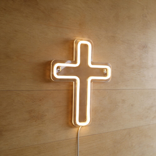White Acrylic Neon Cross Light Waterproof Religious Wall Art 2