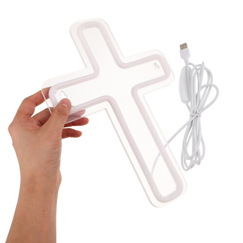 White Acrylic Neon Cross Light Waterproof Religious Wall Art 1