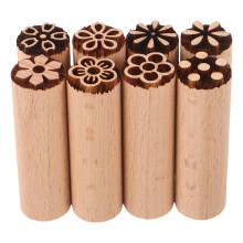 16Pcs DIY Floral Wooden Stamper Set Beige for Clay Crafts and Pottery