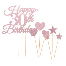 5Sets Rose Birthday Cake Toppers Number Hearts Star Picks