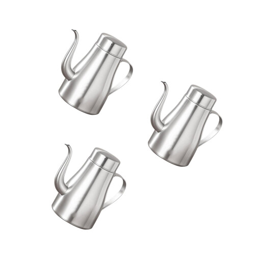 3Pcs Stainless Steel Grease Container with Drip-Free Pouring, Silver 2