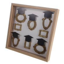 1Set Beige Wooden Graduation Photo Frame with Museum Shadow Box