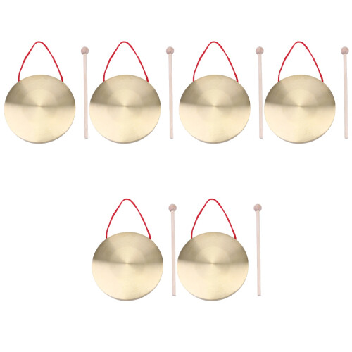 6Sets Brass Chinese Gong Set Hand Percussion Instruments with Hammer 1