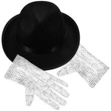 4Sets Black Top Hat and Sequin Gloves Set for Halloween and Stage Use