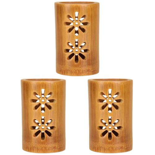 3Pcs Khaki Bamboo Flatware Organizer Kitchen & Desktop Pen Holder 2