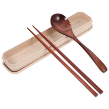5Pcs Portable Wooden Chopsticks and Spoon Set Brown Japanese Tableware