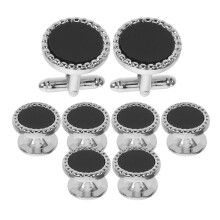 32Pcs Black Round Mens Cufflinks Acrylic Tuxedo Shirt Studs Formal Use