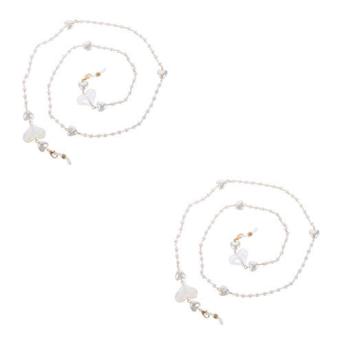 2Pcs Multi Stylish Heart Simulation Pearl Eyeglass Chain Adjustable 2