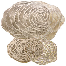 2Sets Home Use Golden Vinyl Rose Placemat Cup Mat Set Antiskid Design