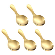 5Pcs Golden Mini Stainless Steel Spoons Short Handle Ice Cream Coffee
