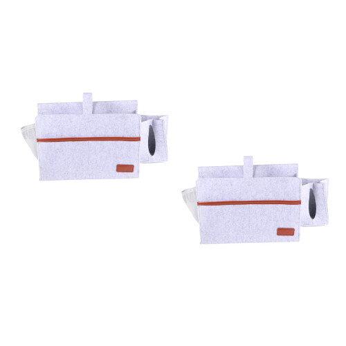 2Pcs Bedside Container Light Grey Organizer for Tablet Phone 2