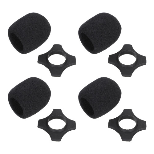 8Sets Black Sponge Mic Covers with Rubber Non-Slip Protective Rings 2