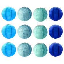 Blaue Papierlaternen,,Chinesische Runde Papierlaternen zum Aufhängen, Lichter für Heimdekoration, Partys, Hochzeiten, 12 Stück